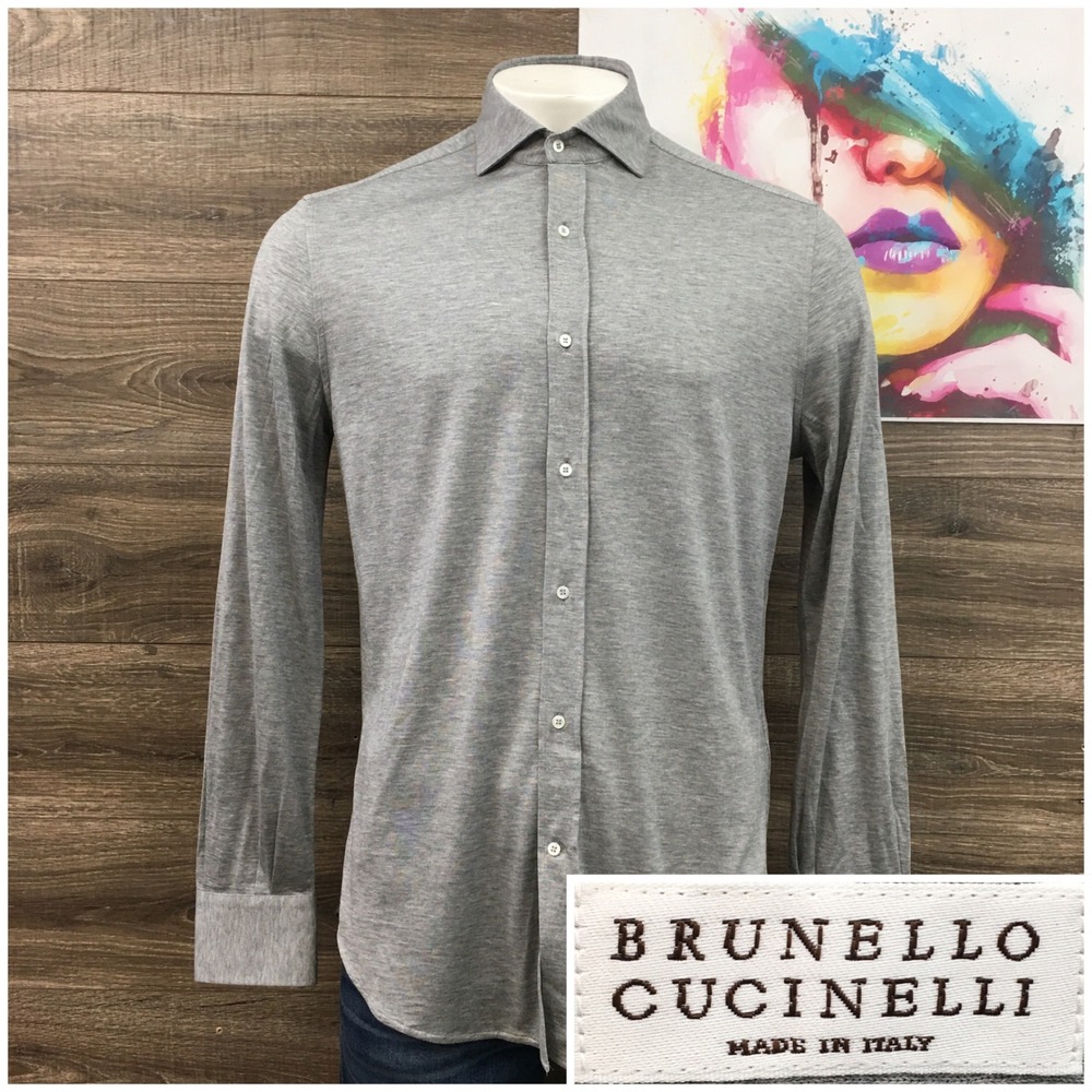 Brunello Cucinelli Men's Long Sleeve Button Up Polo Shirt‎ Cotton Silk  54 Tall